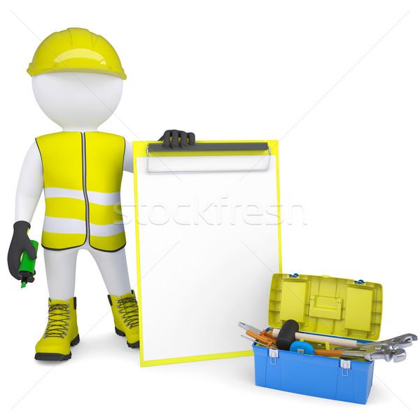 3d white man in overalls with checklists and tools Stock photo © cherezoff