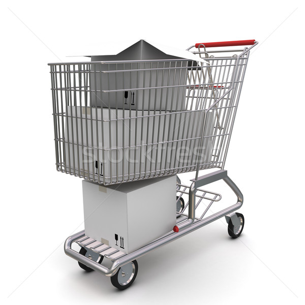trolley with an open cardboard box. 3d rendering on white background Stock photo © cherezoff