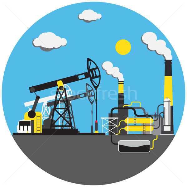 Colorful factory picture with oil derrick Stock photo © cherezoff