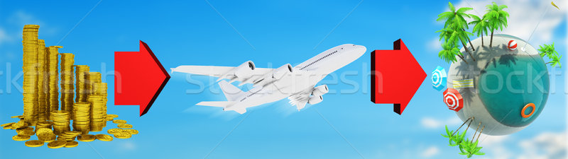 Coins, jet and earth globe Stock photo © cherezoff
