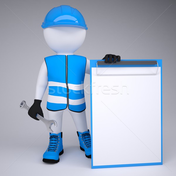 3d man in overalls with wrench Stock photo © cherezoff