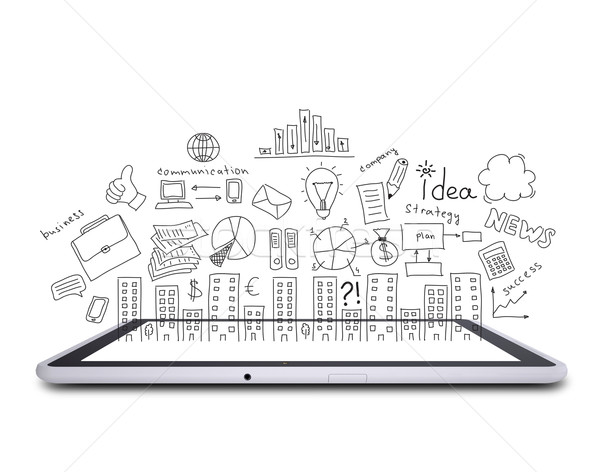 Tablet and business sketches Stock photo © cherezoff