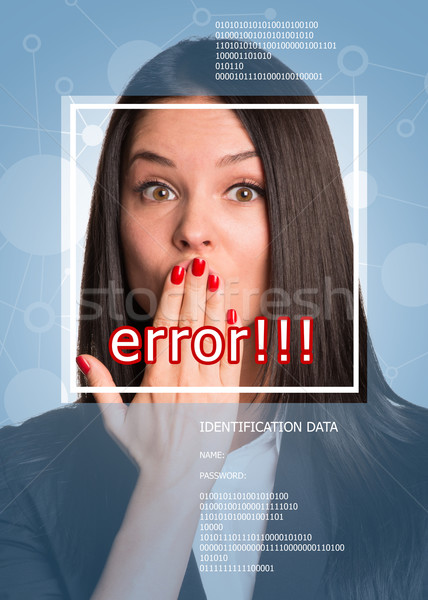 Concept of person identification. Girl covered her mouth with hands. Word ERROR Stock photo © cherezoff