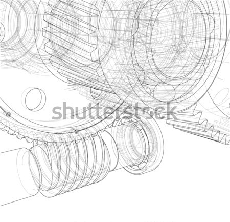 Wire-frame gears with bearings and shafts. Close-up. Vector Stock photo © cherezoff