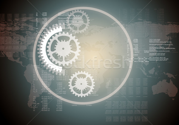 Stock photo: Abstract gear wheels with world map