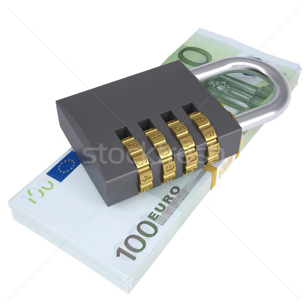 Számkombinációs zár csomag hazugságok eurók 3d render izolált Stock fotó © cherezoff