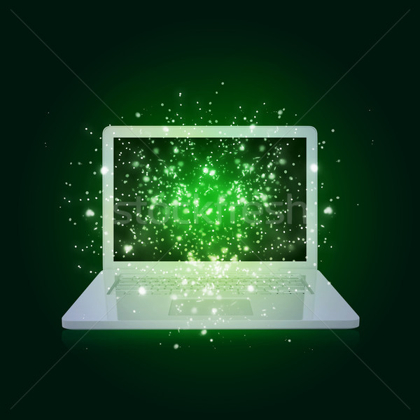 Open laptop with magic light and falling stars Stock photo © cherezoff