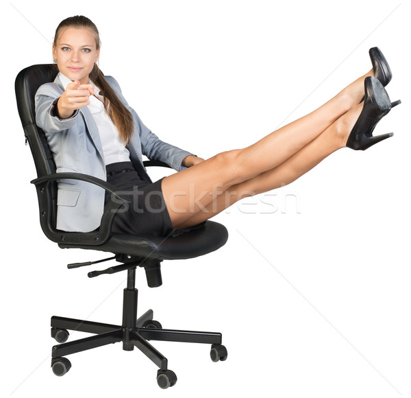 Işkadını ofis koltuğu ayaklar yukarı işaret parmak Stok fotoğraf © cherezoff