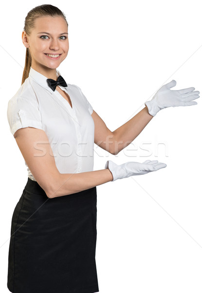 Kellnerin stehen lächelnd jungen weiß Handschuhe Stock foto © cherezoff