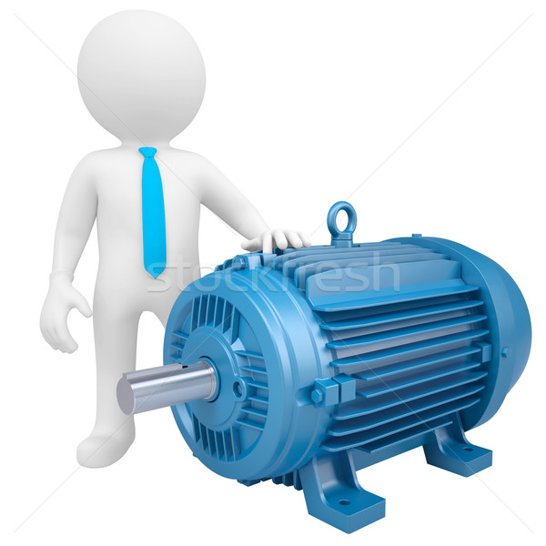 Stock photo: 3D man standing next to the motor