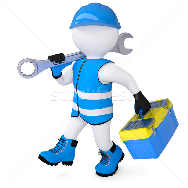 3d man with wrench and tool box Stock photo © cherezoff
