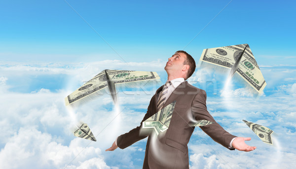 Geschäftsmann Papier Flugzeuge hundert Anzug Stock foto © cherezoff