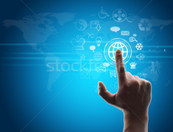 Foto stock: Mano · virtual · botón · futurista