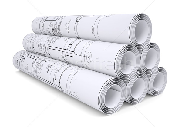 Stock photo: Scrolls of engineering drawings