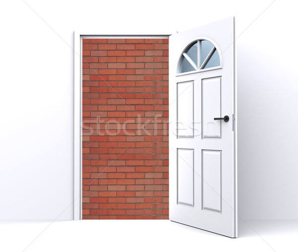 Pared de ladrillo detrás puerta abierta abierto blanco puerta Foto stock © cherezoff