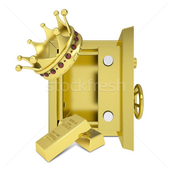 Gold crown, gold bullion and safe Stock photo © cherezoff
