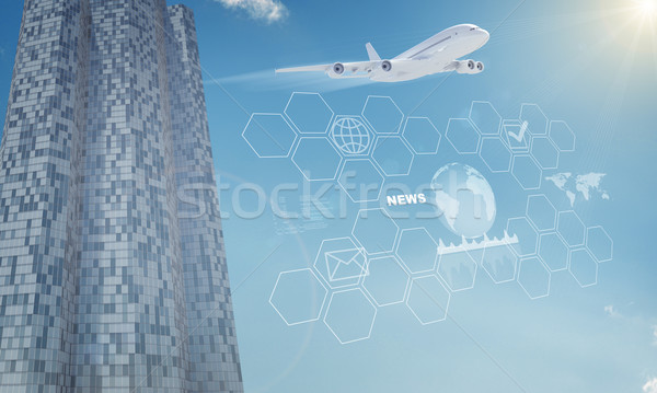 Aarde jet business centrum blauwe hemel stad Stockfoto © cherezoff