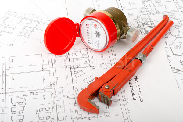 Water meter with wrench on draft Stock photo © cherezoff