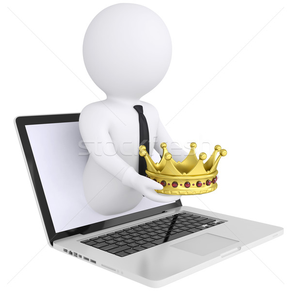 3d man out of the computer holds a golden crown Stock photo © cherezoff