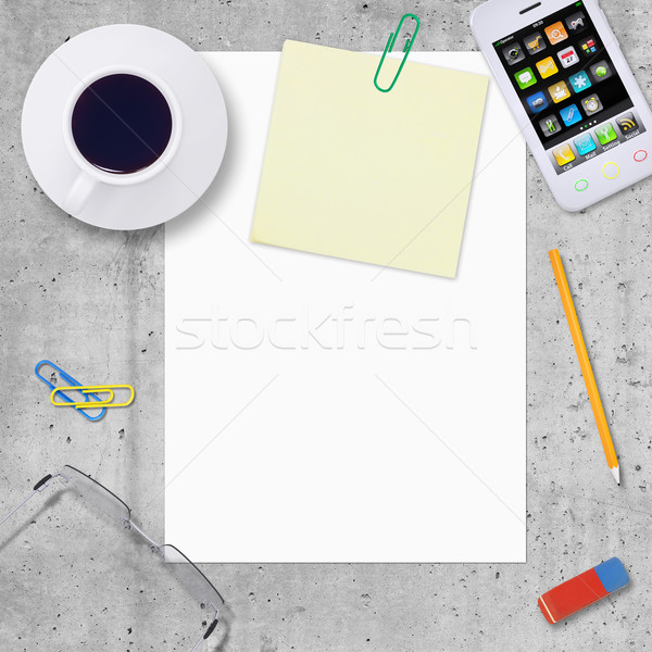 Blank paper with office work elements around Stock photo © cherezoff