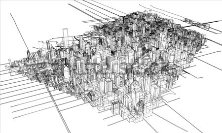 ストックフォト: 白 · 市 · 建物 · 3次元の図 · 空