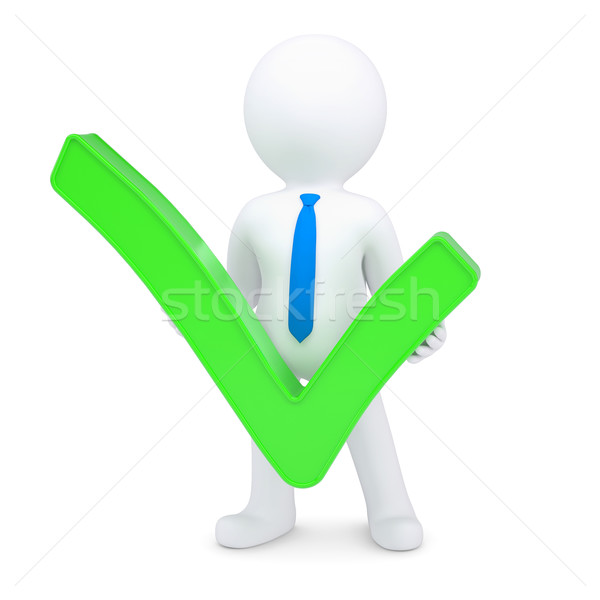 White 3d man with a green tick Stock photo © cherezoff