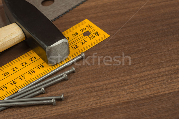 Stockfoto: Tools · tabel · verschillend · werken · bruin · houten · tafel