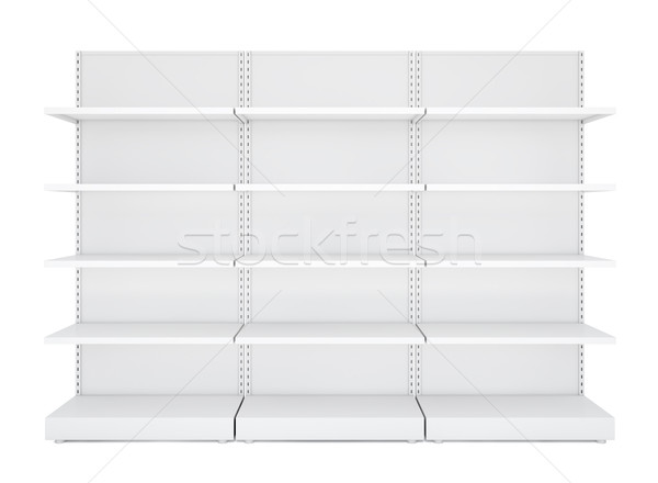 Three white blank empty retail shelves Stock photo © cherezoff