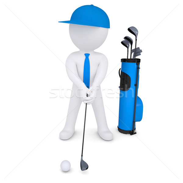 Stock fotó: 3D · fehér · férfi · játszik · golf · izolált · render