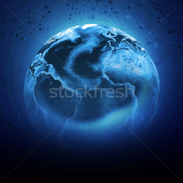 Blue earth globe with continents, transparent Stock photo © cherezoff