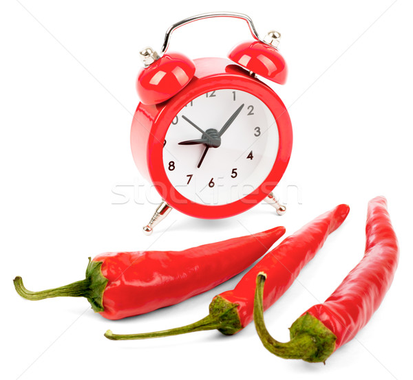 Red hot pepper with alarm clock Stock photo © cherezoff