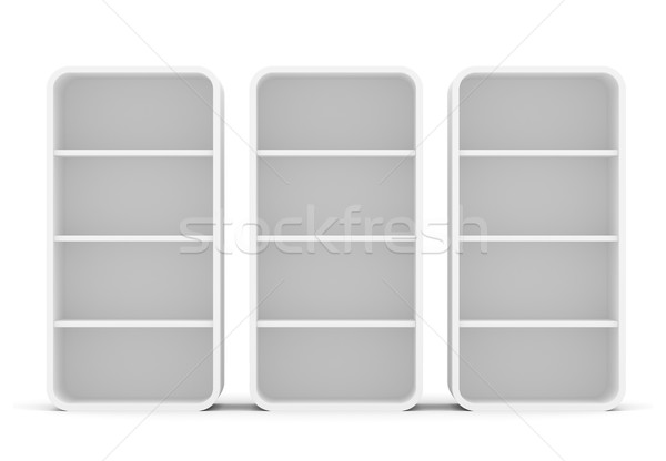 Three empty rotated retail shelves. Front view Stock photo © cherezoff