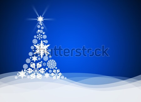 Stock fotó: Karácsonyfa · fehér · hópelyhek · kék · fény · hó