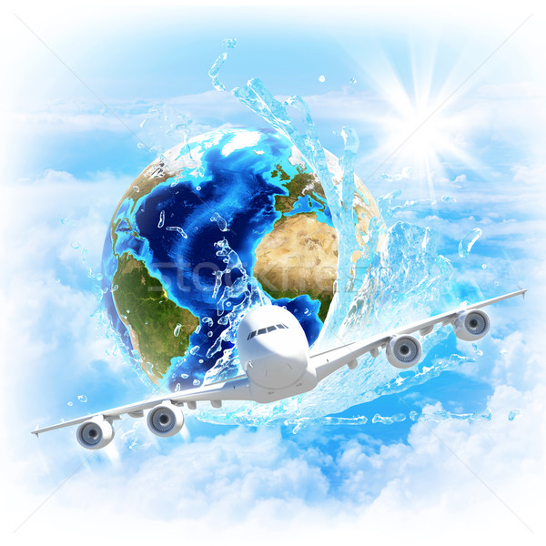 Earth with water and airplane Stock photo © cherezoff