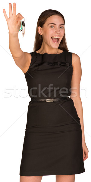 Foto stock: Mujer · de · negocios · casa · claves · vestido · aislado