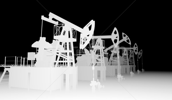 Gray silhuettes of oil pump-jacks Stock photo © cherezoff