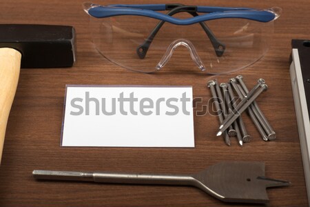 Stockfoto: Lassen · stofbril · badge · nagels · tabel · ingesteld
