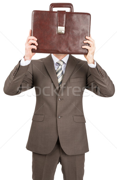 бизнесмен покрытый голову портфель костюм кожа Сток-фото © cherezoff