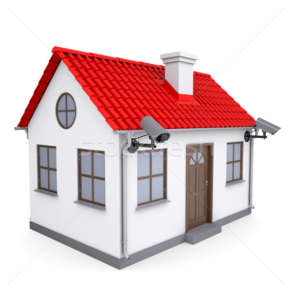 Stockfoto: Klein · huis · veiligheid · camera · geïsoleerd · geven