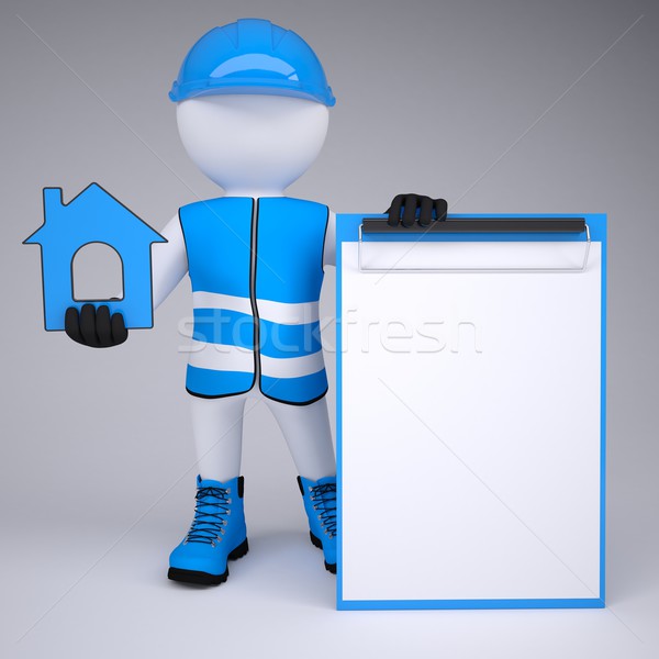 3d man in overalls with house ico Stock photo © cherezoff