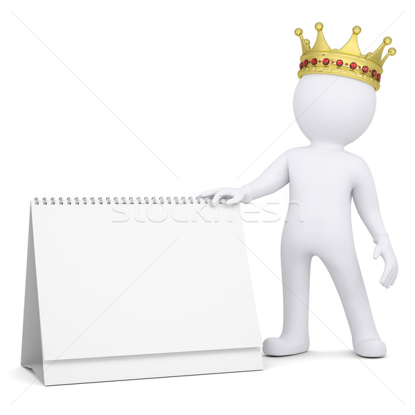 3D homme blanc couronne bureau calendrier [[stock_photo]] © cherezoff