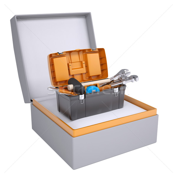 Toolbox in open gift box Stock photo © cherezoff