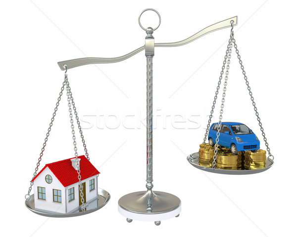 House and car with the coins on the scale Stock photo © cherezoff
