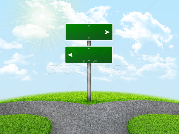 Yol işareti yeşil ot çatal yol gökyüzü Stok fotoğraf © cherezoff