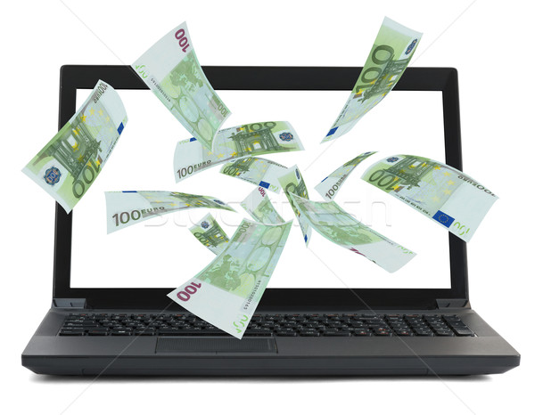Fekete laptop pénz Euro áramlás izolált Stock fotó © cherezoff