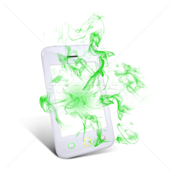 White smart phone emits green smoke Stock photo © cherezoff