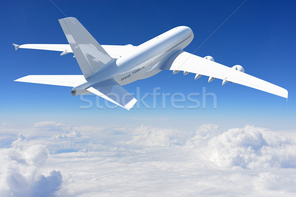 白 飛機 藍天 雲 天空 商業照片 © cherezoff
