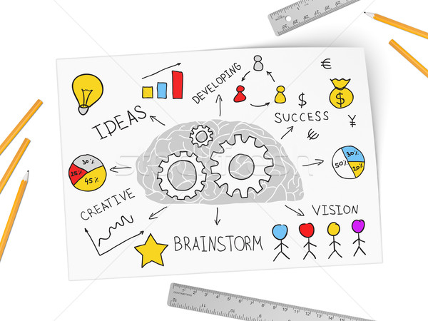 Brain works on new business by ideas Stock photo © cherezoff