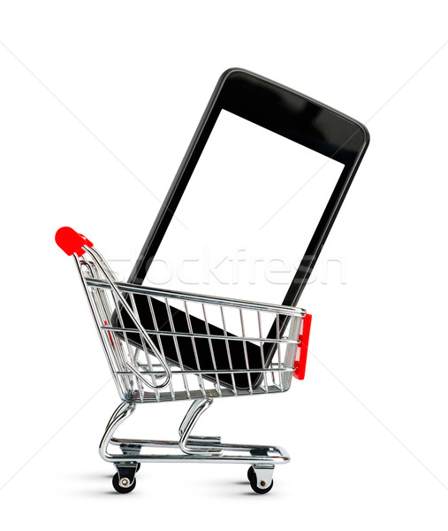 Shopping cart with smatphone Stock photo © cherezoff