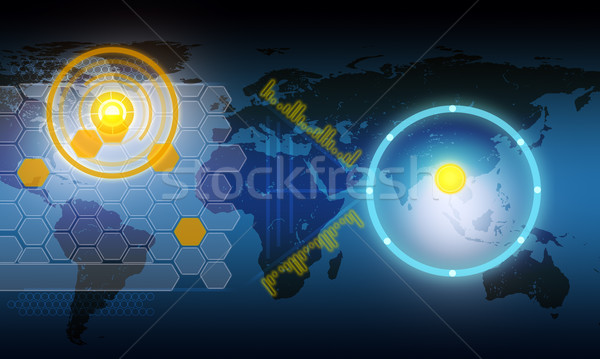 [[stock_photo]]: Holographique · écran · carte · du · monde · bleu · technologie